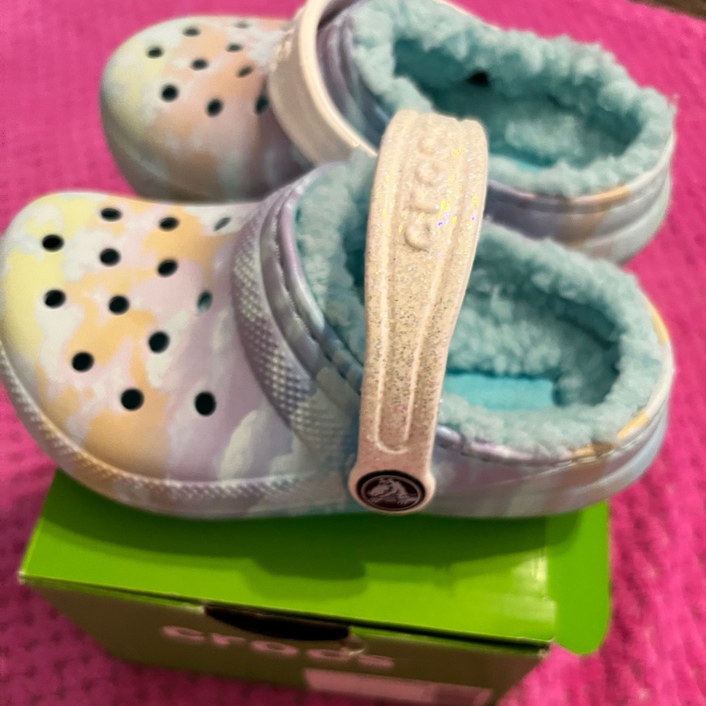 Toddler girl, never worn, multi colored Crocs
